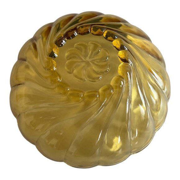 Vintage Hazel-Atlas Amber Swirl Glass Bowl – 9” x 4” – Mid-Century Pressed Glass - Picture 4 of 4